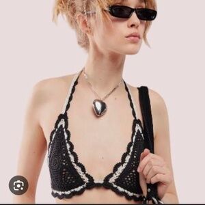 Free People FP Intimatley Crochet Tassel Boho Bralette Bra Medium Med M